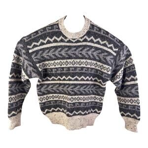 Peter England Wool Sweater Adult XL Thick Cable Knit Crew Neck Fisherman Vintage